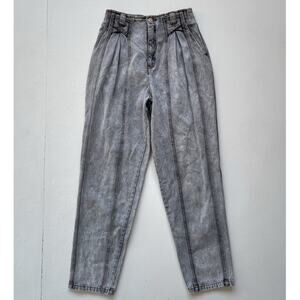 Vtg 80s Gray Acid Wash High Rise Denim Jeans / Sz 5 / Cotton / Retro Pleated
